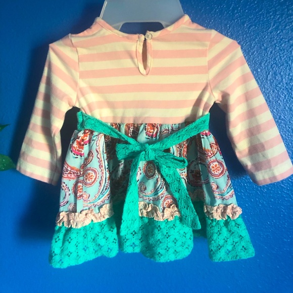 Infant Multicolor Dress. Stripes, Paisley, and Lace Pattern. Size 12 Months. EUC - Picture 2 of 8